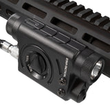 Star Tactical Trio 1200 lumens led red green and IR laser combo illuminator mounted on side of rifle